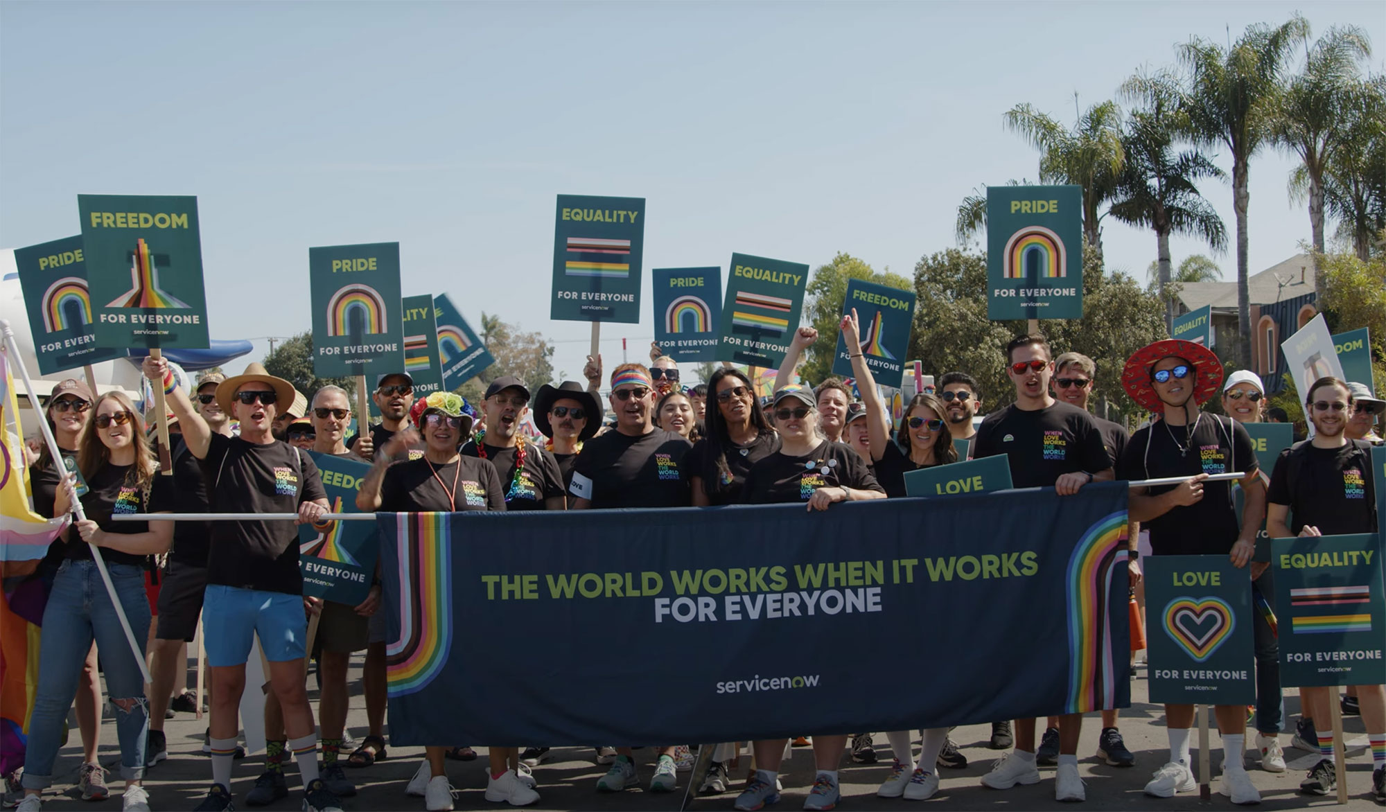 a group of people holding signs