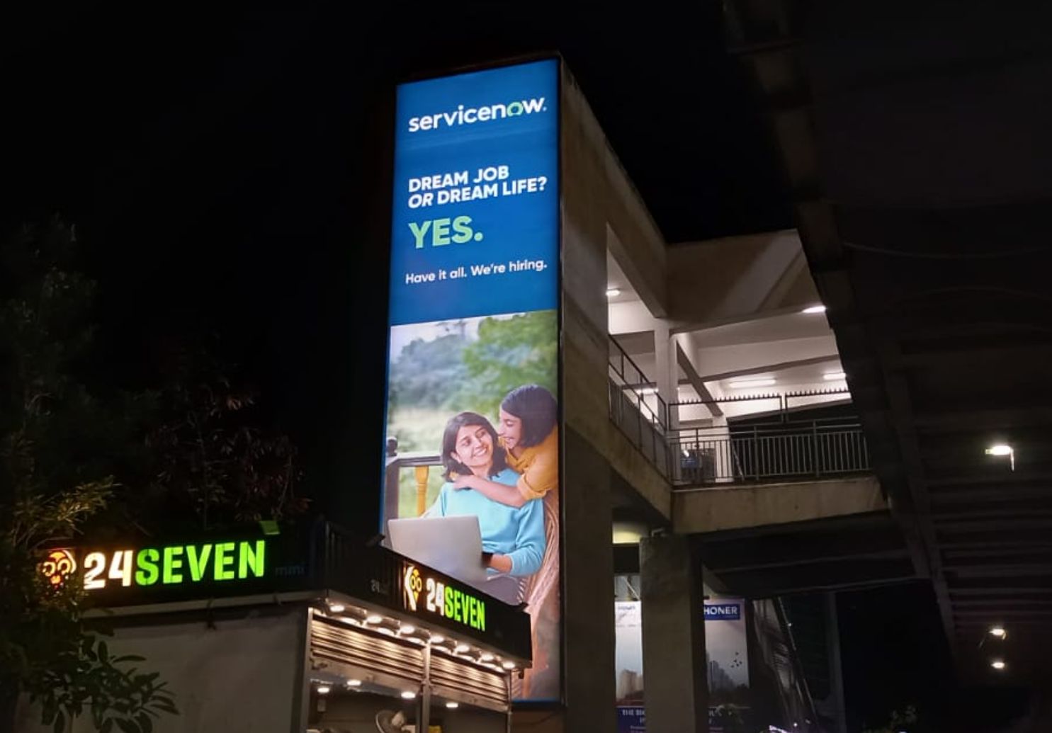 a large billboard on a building