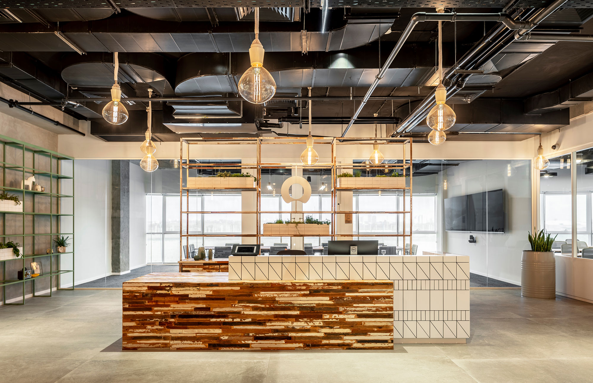 a reception desk in a building