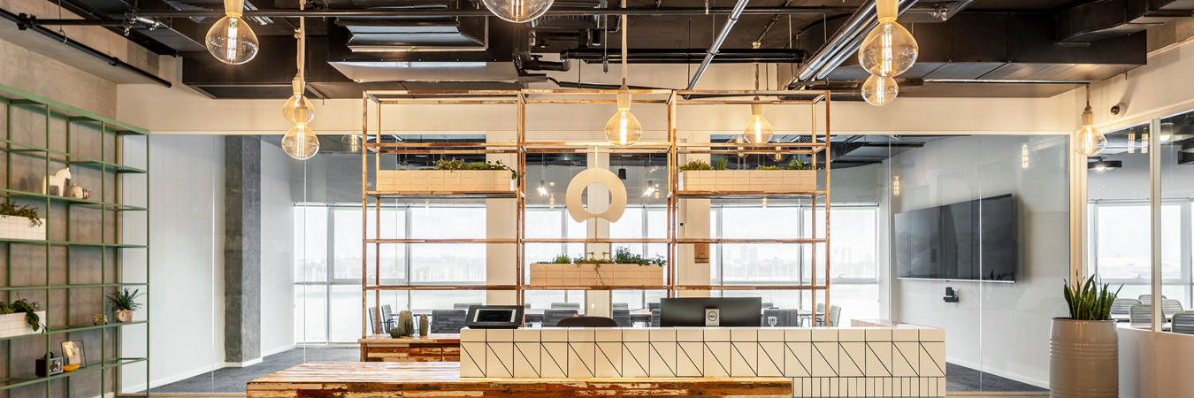 a reception desk in a building