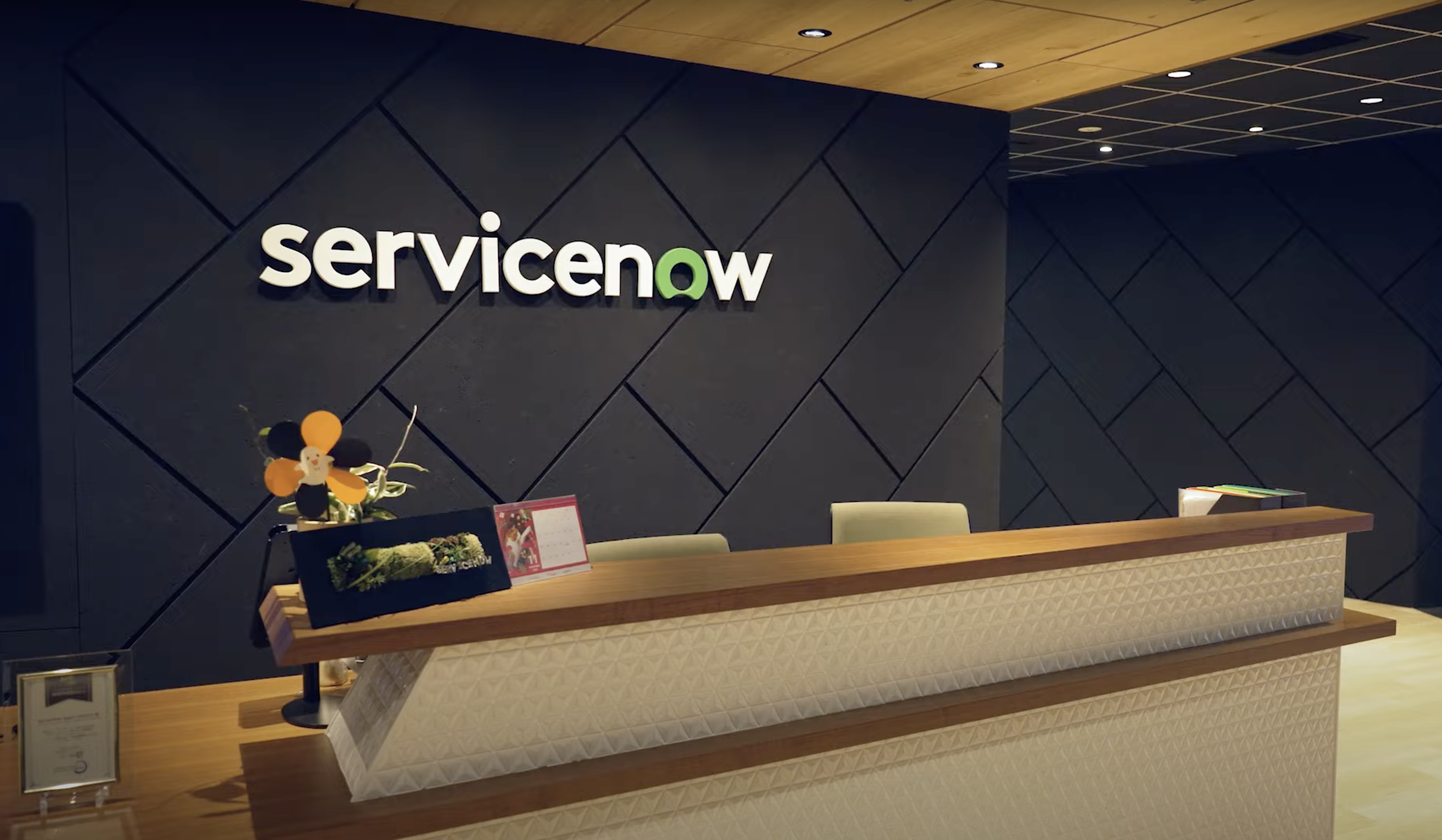 a reception desk in a building